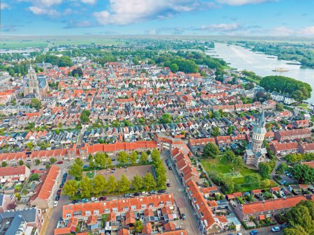 Photo for Aerial from the traditional town Schoonhoven at the river Lek in the Netherlands - Royalty Free Image