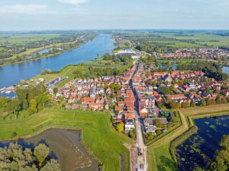 Photo for Aerial from the historical town Nieuwpoort at the Lek in the Netherlands - Royalty Free Image