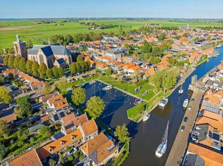 Téléchargez les photos : Aerial from the historical city Workum in Friesland the Netherlands - en image libre de droit