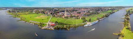 Photo for Aerial panorama from the historical city Rhenen at the Nederrijn in the Netherlands - Royalty Free Image