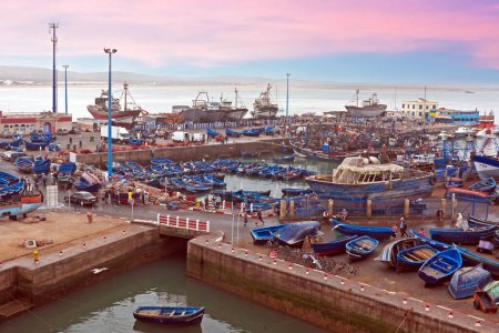 Foto de Puerto de Essaouira en Marruecos África al atardecer - Imagen libre de derechos