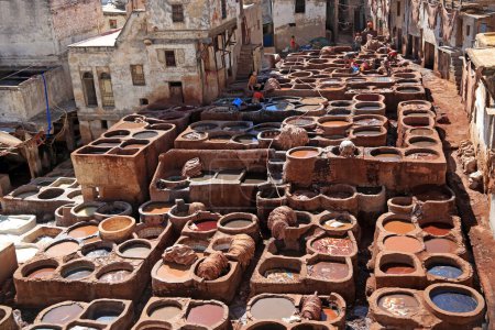 Traditional tennery and dyeworks in Fes, Morocco Afric