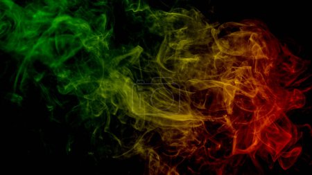 Photo for Abstract background smoke curves and wave reggae colors green, yellow, red colored in flag of reggae music - Royalty Free Image
