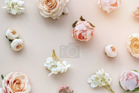 Photo for Pastel flowers on pink background - Royalty Free Image