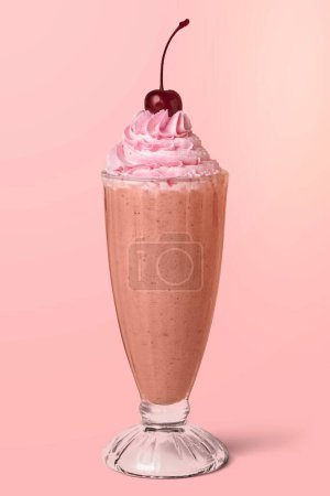 Photo for Strawberry milkshake with a maraschino cherry - Royalty Free Image