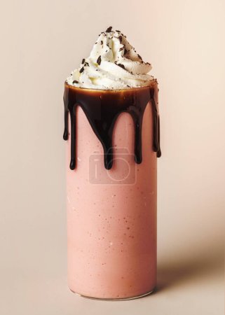 Photo for Strawberry milkshake with chocolate sauce - Royalty Free Image