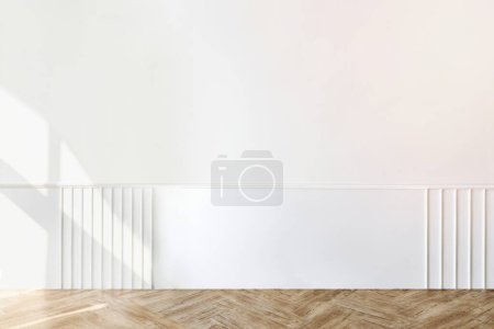Foto de Pared blanca lisa con suelo de parquet - Imagen libre de derechos