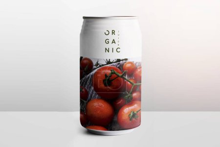 Foto de Aluminium tin can mockup containing organic fruit juice - Imagen libre de derechos