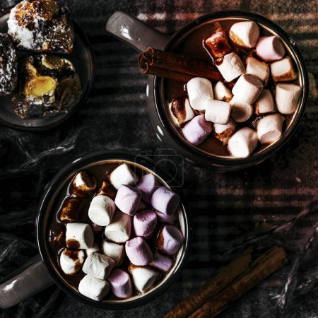 Téléchargez les photos : Chocolat chaud avec bâtonnets de cannelle vacances - en image libre de droit