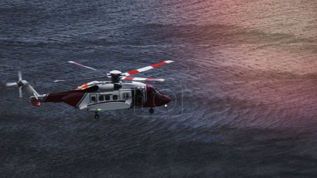 Foto de Helicóptero guardacostas volando sobre el mar en Escocia - Imagen libre de derechos