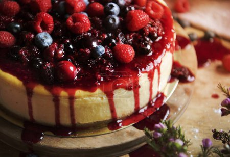 Photo for Fresh berry cheescake food photography recipe idea - Royalty Free Image