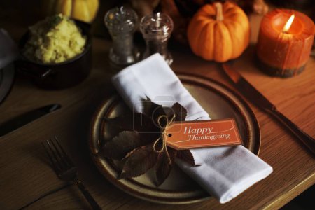 Photo for Maple Leaf Thanksgiving Table Setting Concept - Royalty Free Image
