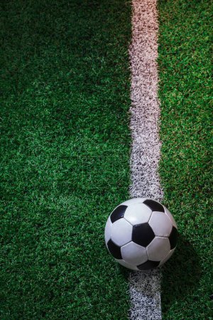 Photo for Soccer field with soccer ball and line - Royalty Free Image