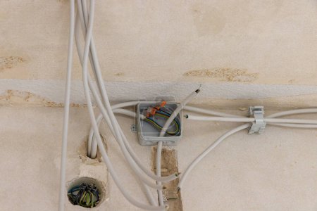 Electrical wiring in the old house surface-mounted with terminals