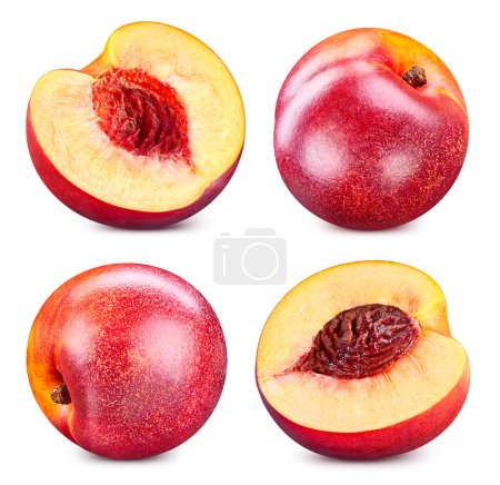 Photo for Peach collection isolated. Peach and half on white background. Peach with clipping path. - Royalty Free Image
