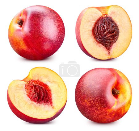 Photo for Peach isolated. Peach on white background. Whole and cut peach. Peach with clipping path. - Royalty Free Image