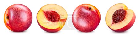 Photo for Red peach half isolated on white background. Peach clipping path. Peach fruits - Royalty Free Image
