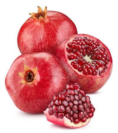 Foto de Pomegranate fruit. Pomegranate isolated on white background. Pomegranate clipping path. - Imagen libre de derechos