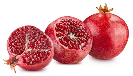 Téléchargez les photos : Pomegranate fruit isolated on white background. Three pomegranate with clipping path. Pomegranate macro studio photo - en image libre de droit