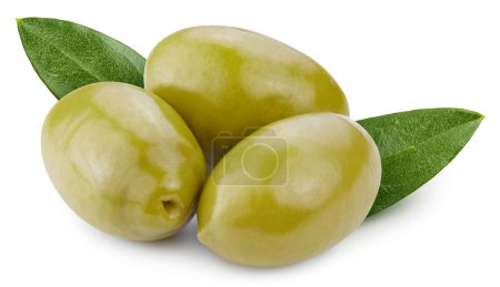 Photo for Olive isolated with leaves. Olive on white. Full depth of field. With clipping path - Royalty Free Image