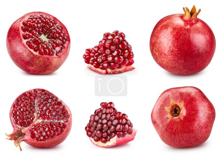 Photo for Pomegranate collection isolated on white background. Pomegranate set Clipping Path. Pomegranate macro studio photo - Royalty Free Image