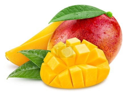 Foto de Mango. Fresh mango isolated on white background. Mango with clipping path - Imagen libre de derechos