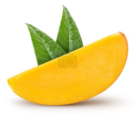Téléchargez les photos : Tranches de mangue et feuilles de mangue sur blanc - en image libre de droit