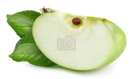 Photo for Isolated apple slice with leaf. Green apple fruit on white background with clipping path. As design element. - Royalty Free Image