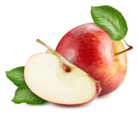 Foto de Hermosas manzanas rojas con hojas en el tallo. Manzanas para tu diseño. Ruta de recorte de manzana roja - Imagen libre de derechos