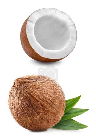 Kokosnuss isoliert auf weißem Hintergrund. Kokosraspelpfad. Kokosfrüchte