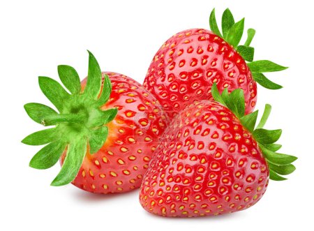 Photo for Strawberry Clipping Path. Strawberry with green leaf isolated on white background. Strawberry macro studio photo - Royalty Free Image