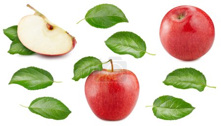 Photo for Set of red apples with leaves on a white background. Apple with clipping path. - Royalty Free Image