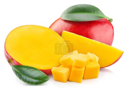 Photo for Mango apple isolate. Mango on a white background. Whole, half, mango slice with clipping path. - Royalty Free Image