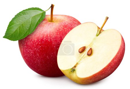 Photo for Red apple with leaves isolated on white background. Red apple for your design. Red apple clipping path - Royalty Free Image