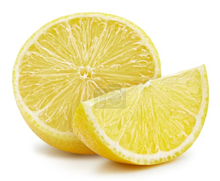 Foto de Recorte de rodajas de limón. Rebanadas de limón aislado en blanco. Limón profundidad completa de campo - Imagen libre de derechos