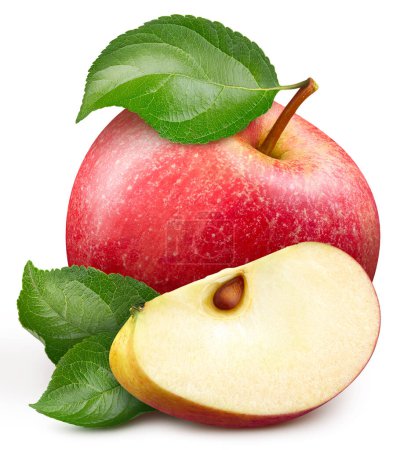 Foto de Aislamiento de manzana roja. Manzana roja sobre fondo blanco. Rebanada de manzana roja con ruta de recorte. - Imagen libre de derechos