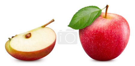 Foto de Manzana roja con hojas aisladas. Manzana sobre fondo blanco. Conjunto de appl rojo con ruta de recorte - Imagen libre de derechos