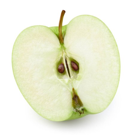 Téléchargez les photos : Pommes fraîches mûres moitié chemin de coupe. Pommes vertes isolées sur fond blanc. - en image libre de droit