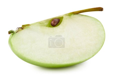 Téléchargez les photos : Gros plan de pomme verte tranchée isolée sur fond blanc. Pommes fraîches juteuses Clipping Path - en image libre de droit