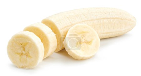 Téléchargez les photos : Banane Isolé avec chemin de coupe sur un fond blanc. Tranches de banane fruits. Photo de qualité pour votre projet. - en image libre de droit