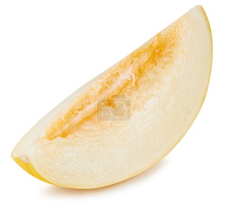 Foto de Melón galia amarillo aislado sobre fondo blanco. Honeydew melón rebanada recorte camino. - Imagen libre de derechos
