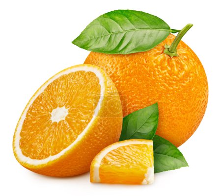 Photo for Orange isolated on white background. Ripe fresh Orange Clipping Path. Orange with leaf - Royalty Free Image