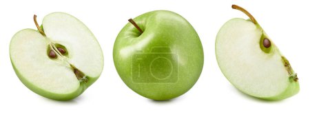 Téléchargez les photos : Pommes fraîches mûres Clipping Path. Pommes vertes isolées sur fond blanc. Collecte de pommes - en image libre de droit