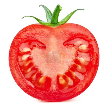 Photo for Tomato half vegetables isolated on white. Fresh tomato fruit Clipping Path. Tomato macro photo - Royalty Free Image
