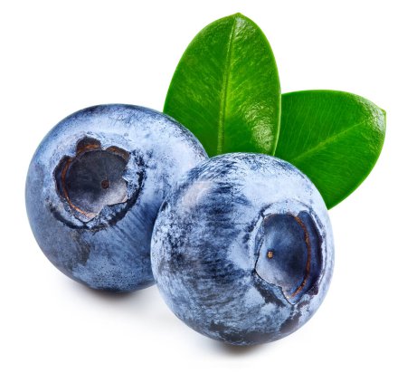 Photo for Blueberries and leaves isolated on white. Tasty blueberry Clipping Path. Fresh ripe blueberry - Royalty Free Image
