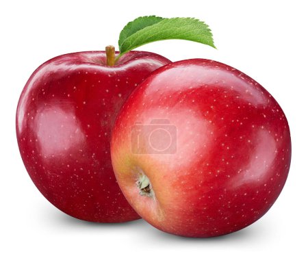 Foto de Manzanas rojas aisladas sobre fondo blanco. Manzanas maduras frescas Recorte Camino. Manzana con hoja - Imagen libre de derechos
