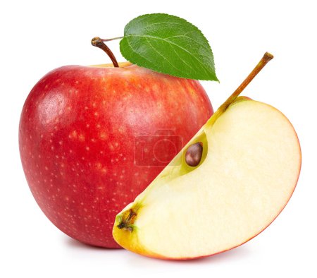 Téléchargez les photos : Pommes rouges isolées sur fond blanc. Pommes fraîches mûres Clipping Path. Pomme avec feuille - en image libre de droit