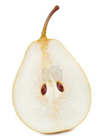 Foto de Un camino para cortar peras frescas. Peras maduras aisladas sobre fondo blanco. Mitad de pera. - Imagen libre de derechos