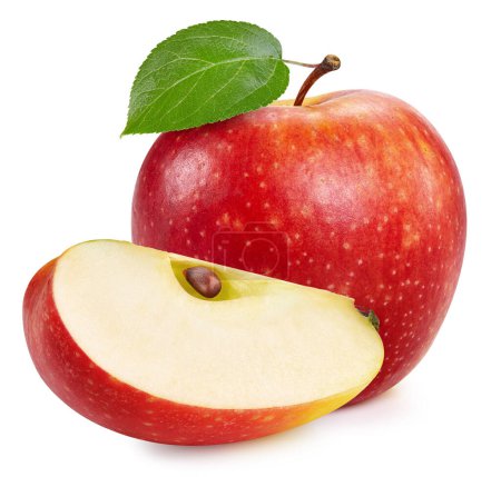 Téléchargez les photos : Pommes rouges isolées sur fond blanc. Pommes fraîches mûres Clipping Path. Pomme avec feuille - en image libre de droit