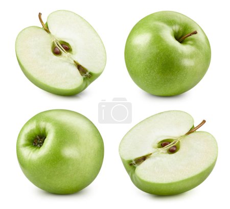Foto de Manzanas verdes aisladas sobre fondo blanco. Recogida de manzanas verdes. - Imagen libre de derechos